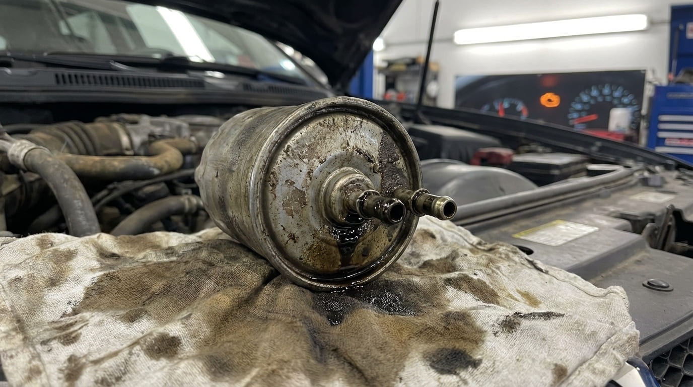 Can a clogged fuel filter cause hesitation during acceleration?