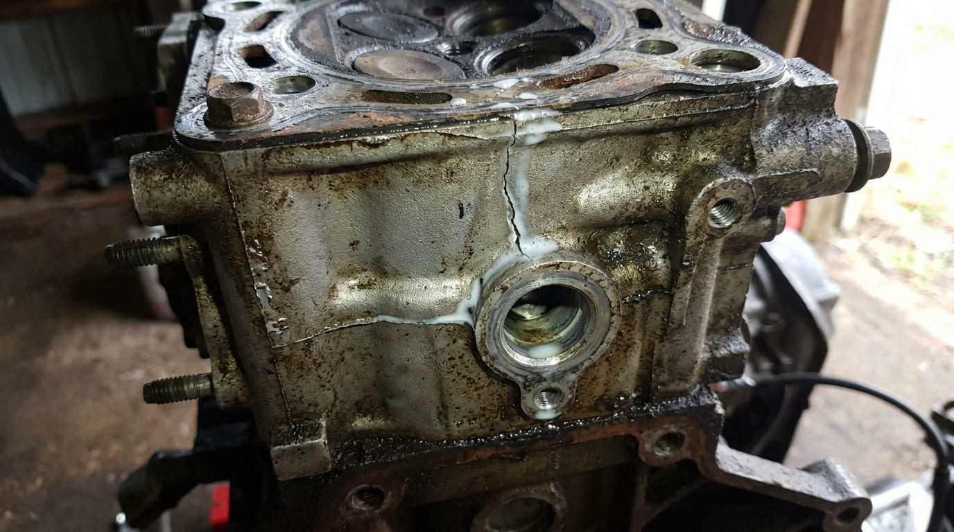 What are the signs of a cracked cylinder head?