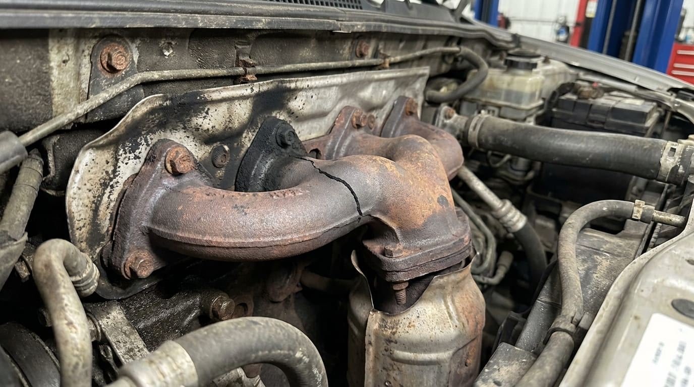 What are the signs of a cracked exhaust manifold?