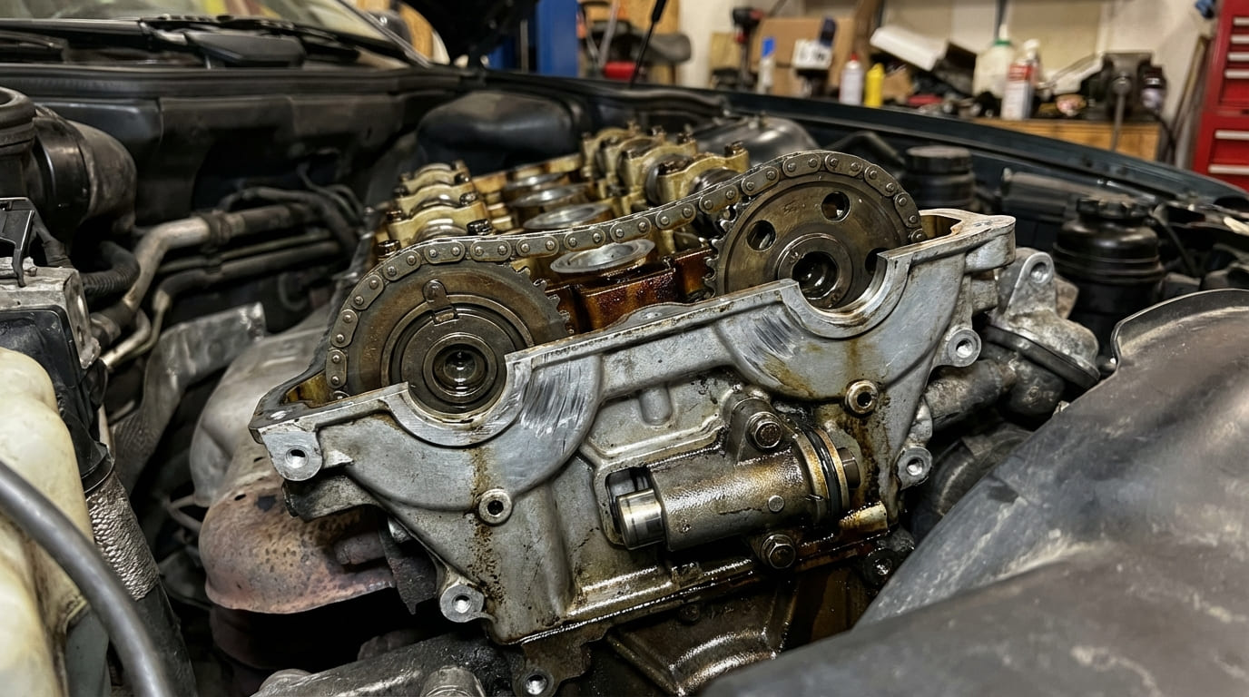 What are the symptoms of a failing timing chain tensioner?