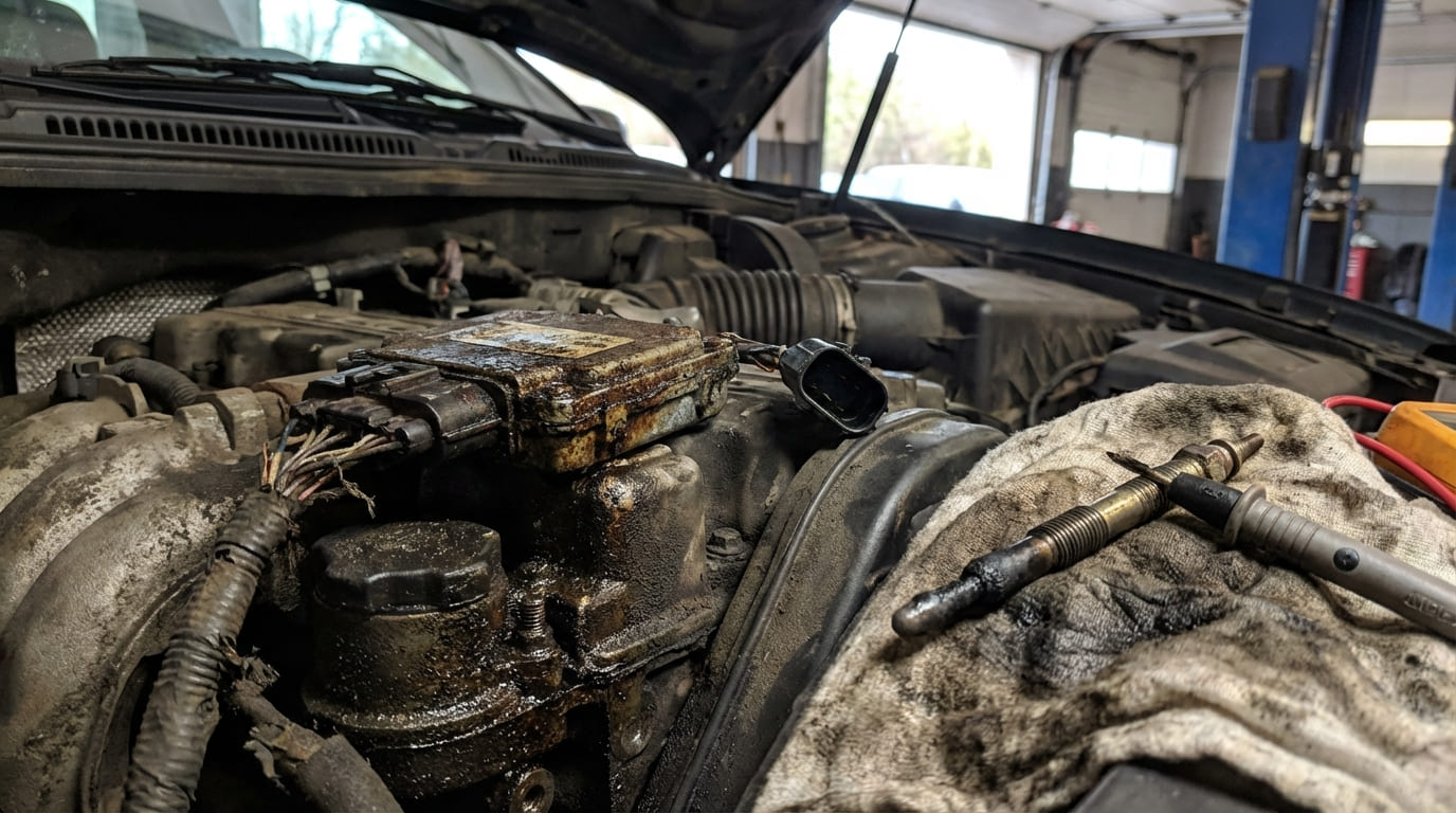 What causes hard cold starting in diesel engines?