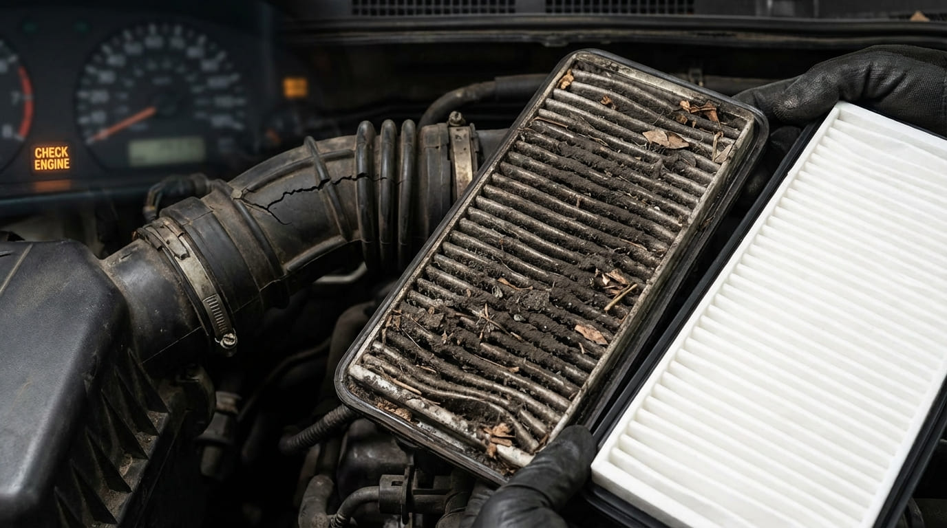 What causes loss of engine power, lack of torque, sluggish acceleration, or hesitation?