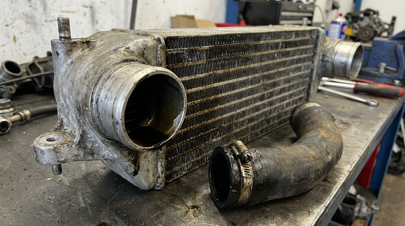 What causes oil accumulation in the intercooler?