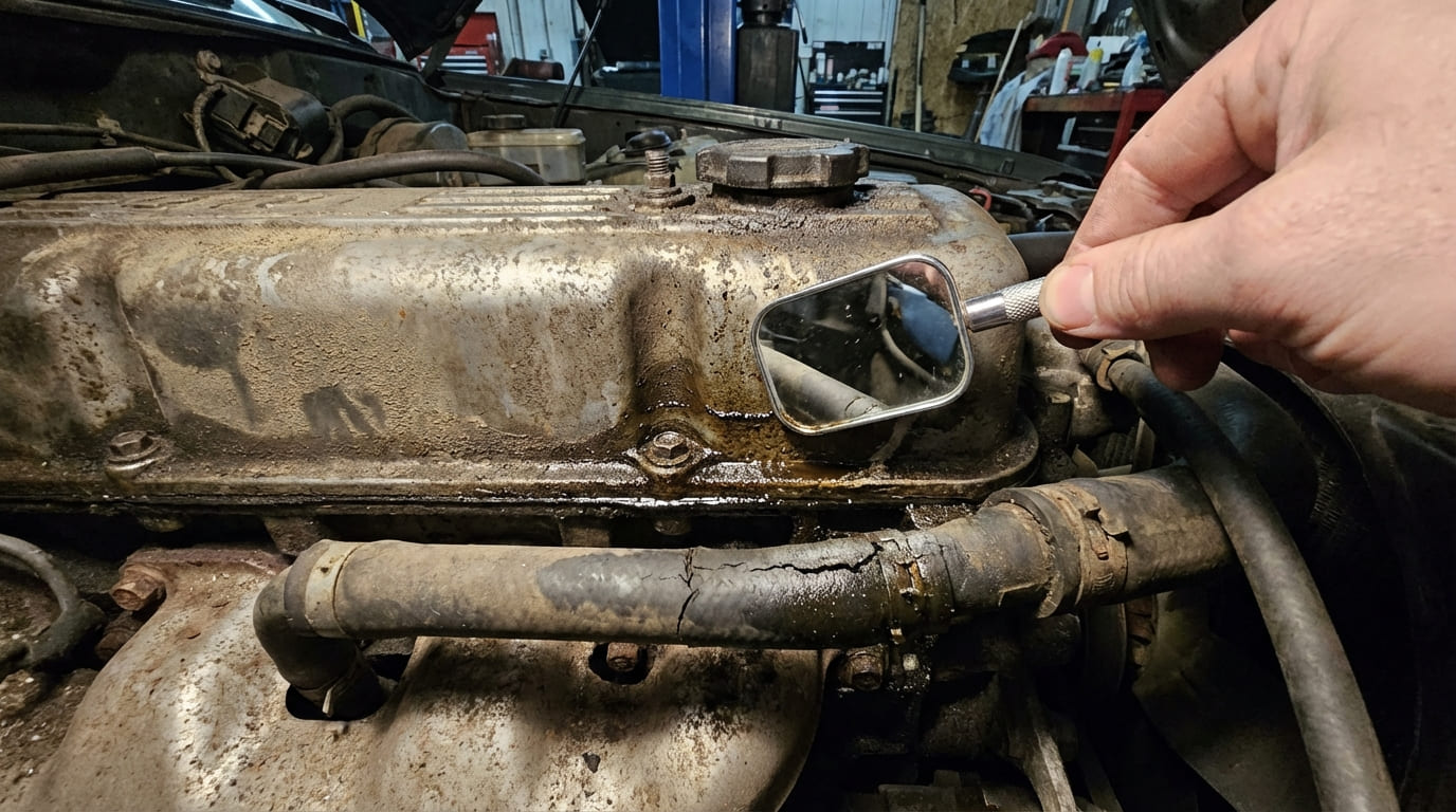 What causes oil accumulation on the valve cover?