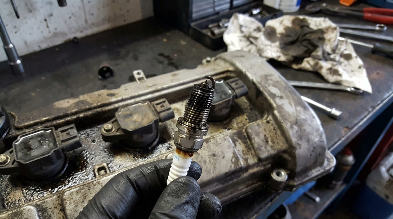 What causes spark plug oil fouling or fuel wetness?