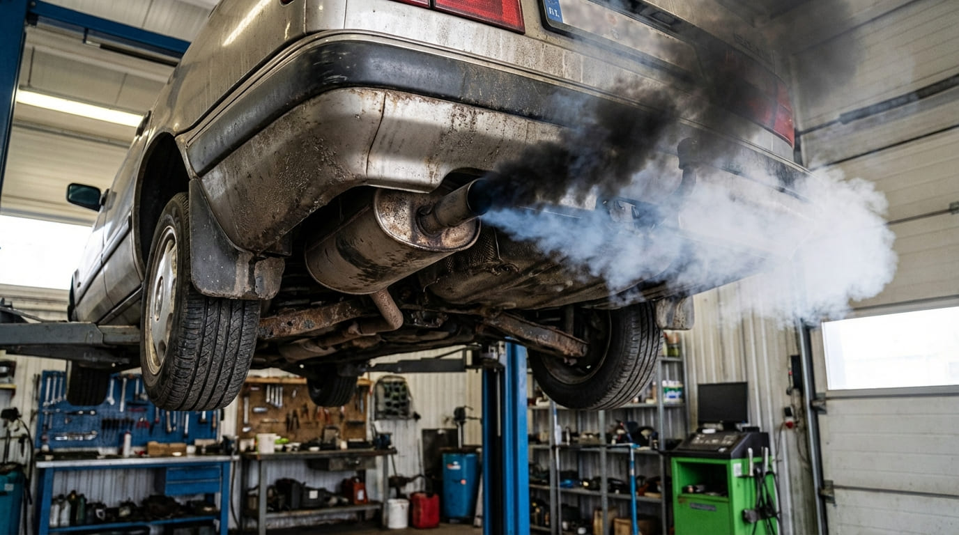 What causes white, blue, or black exhaust smoke?