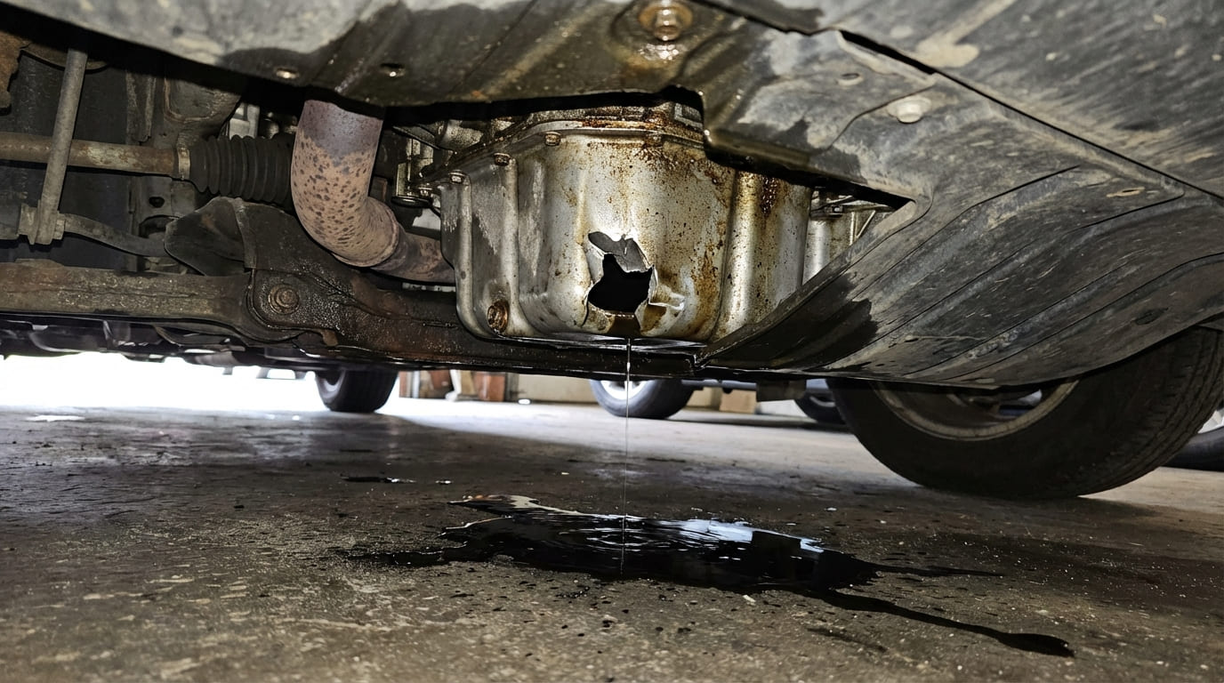 What happens if the oil pan is punctured?