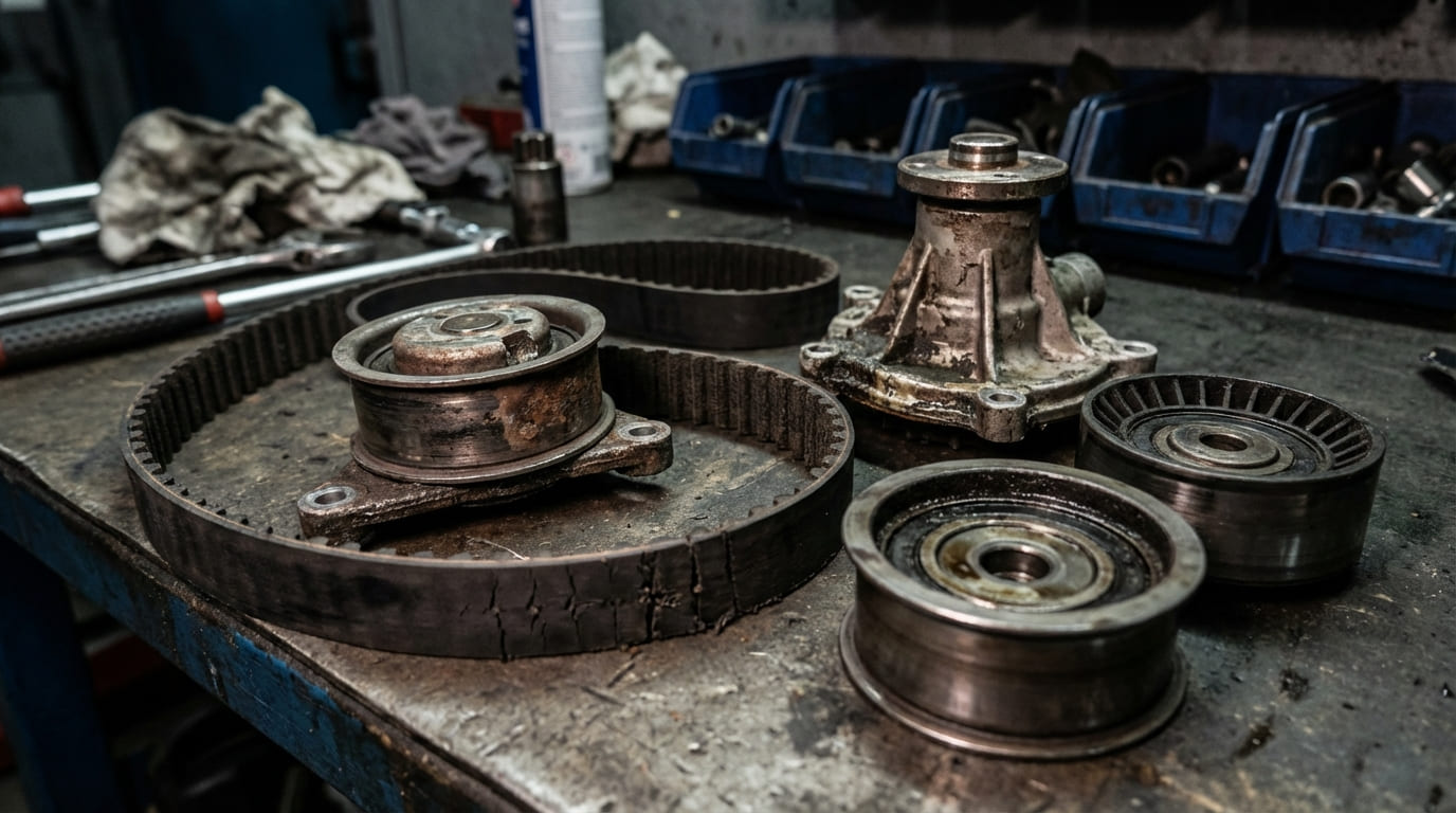 What is included in a timing belt kit and should all components be replaced?