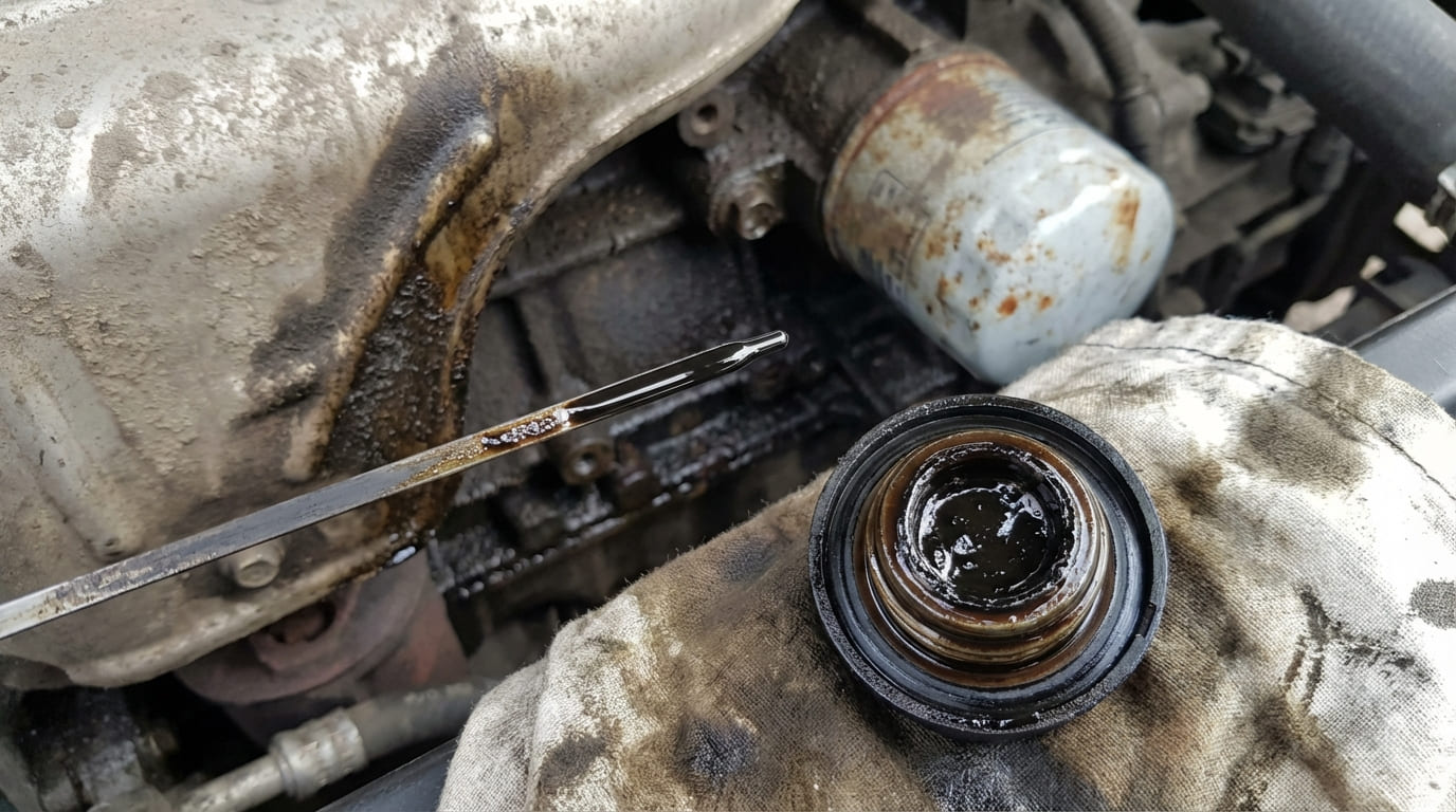 Why does engine oil turn black quickly after an oil change?