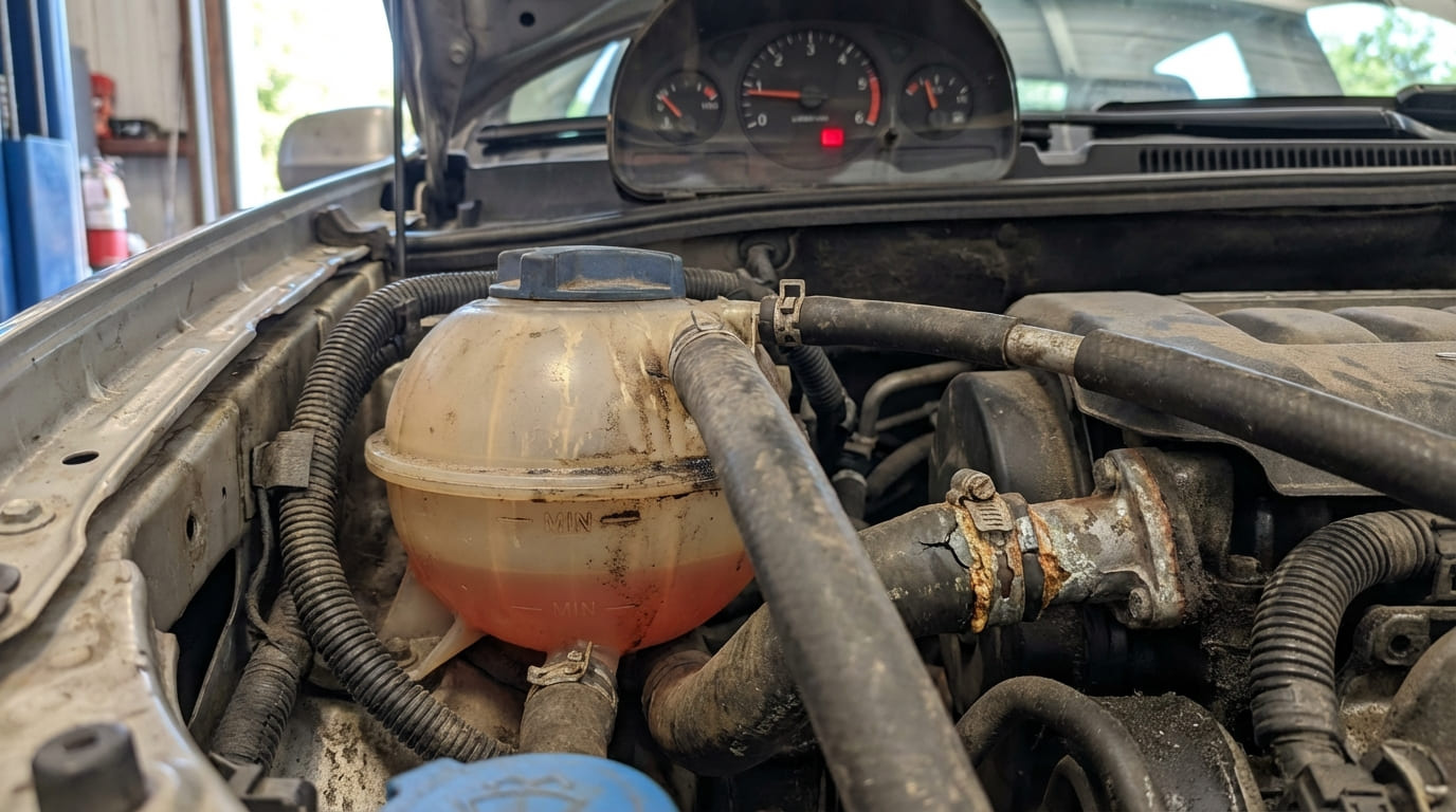 Why might an engine run hot while the heater blows cold air?